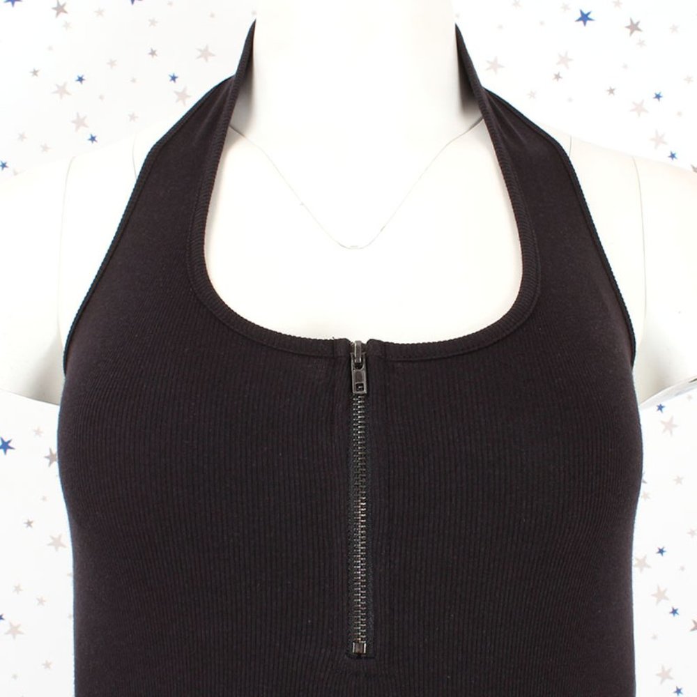 Black Ribbed Bodycon Halter Midi Dress - Picture 3 of 10